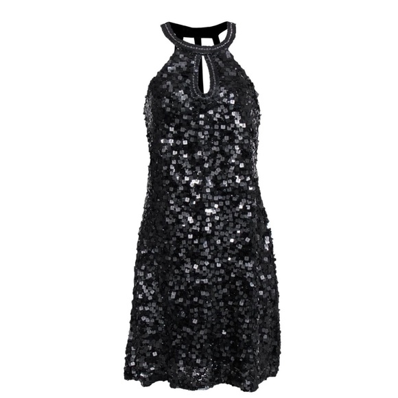 Sue Wong - Black Sequin & Silk Dress w/ Cage Back Sz 2 - Picture 1 of 3